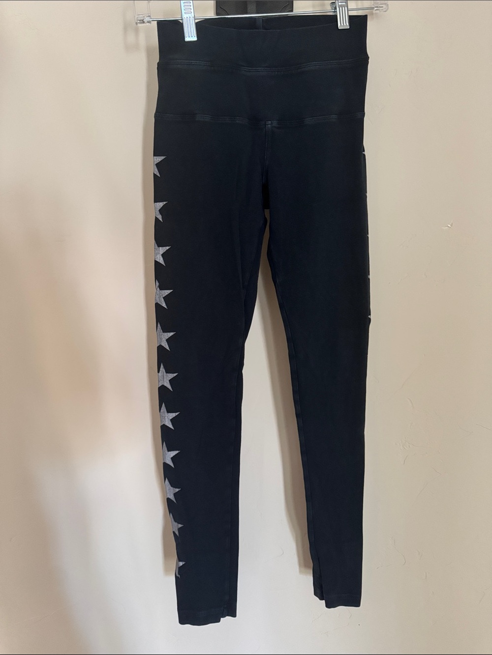 Hard Tail Black Leggings with Silver Star Side Stripe